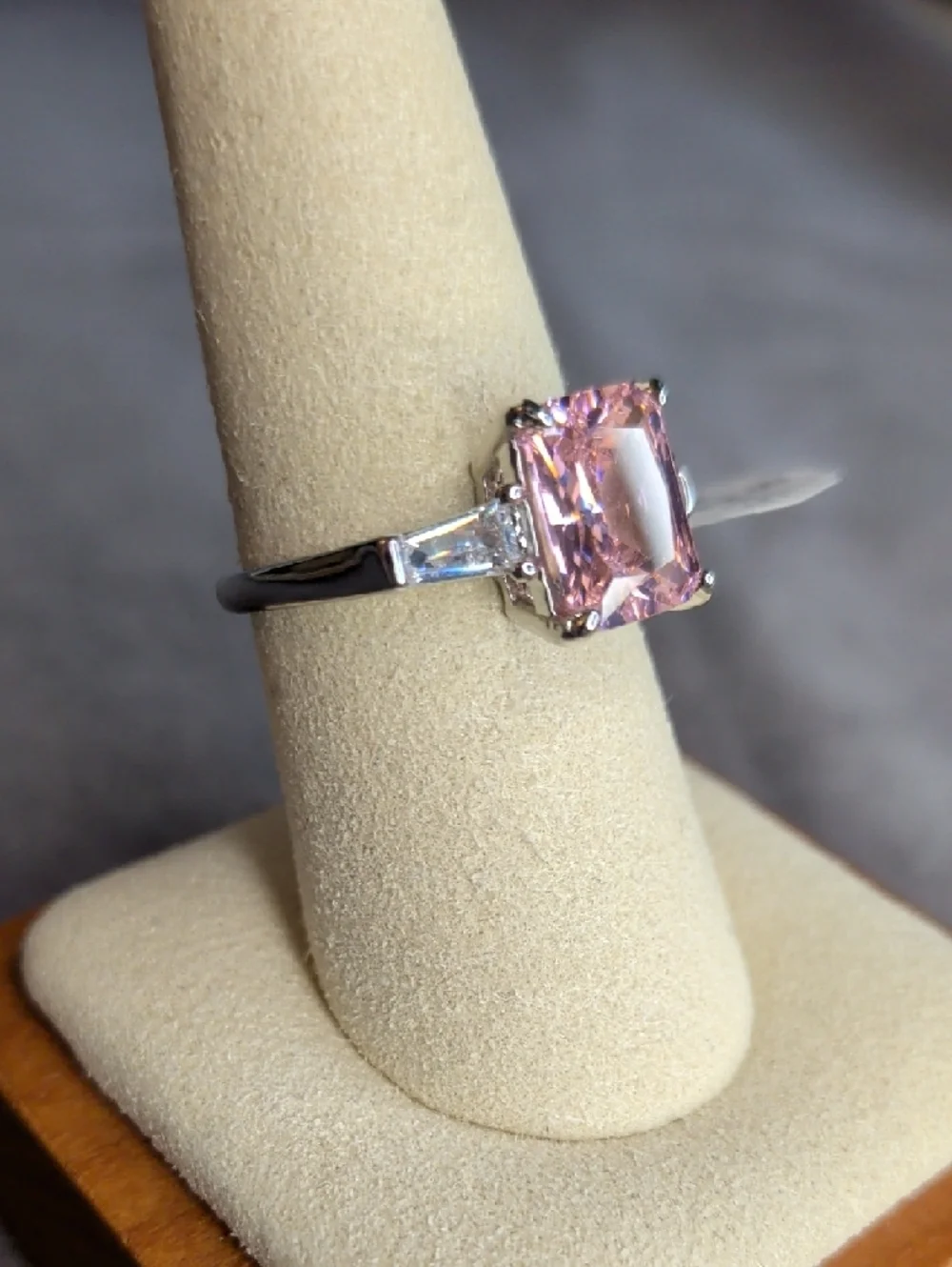 Pink Cushion-Cut Solitaire Ring with Baguette Accents - Women Jewelry